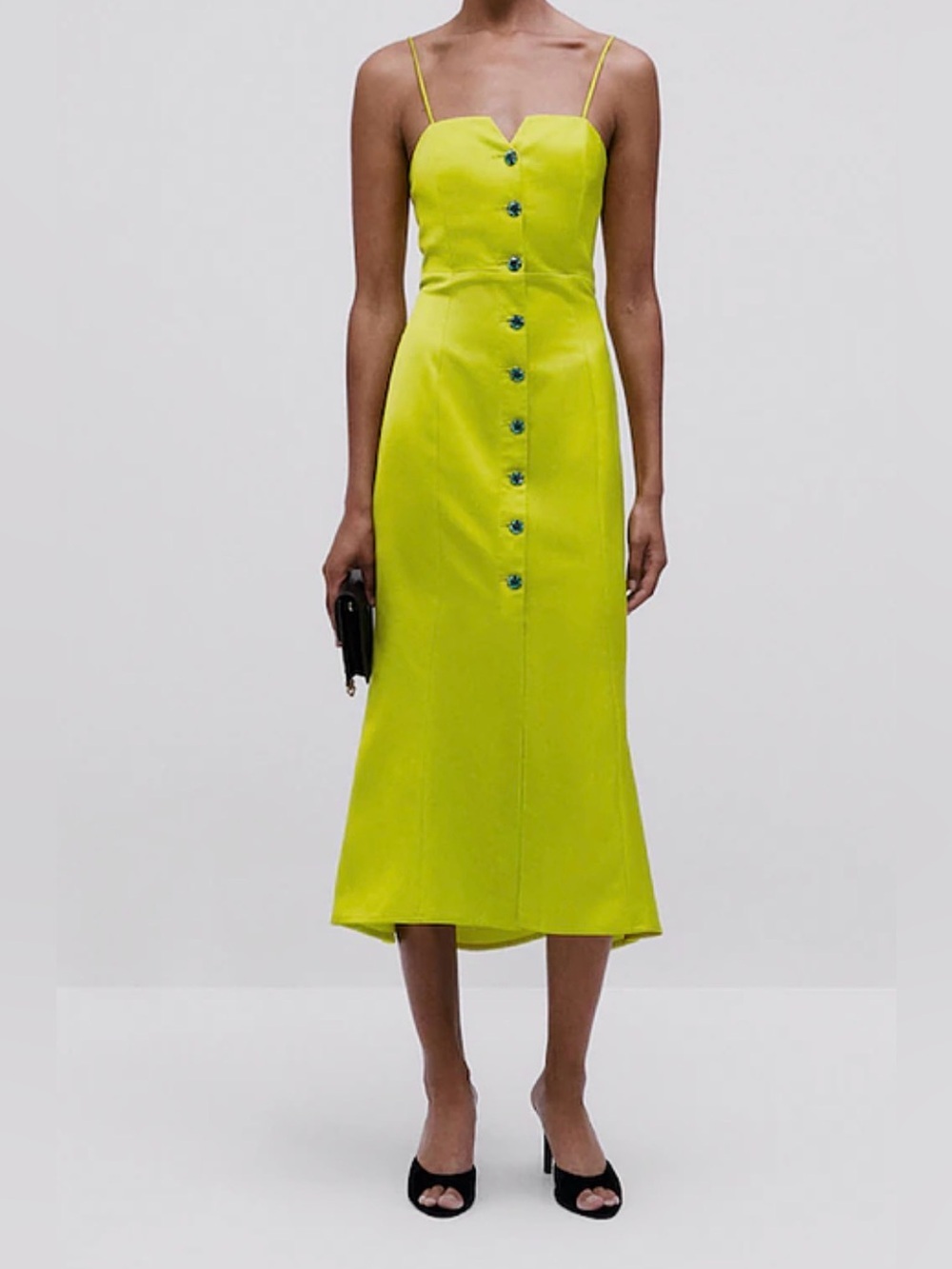Massimo Dutti Neon Lime Button-Front Midi Dress